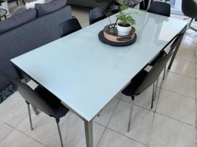 Ikea Torsby XL (big version) used dining table (white glass and metal legs)