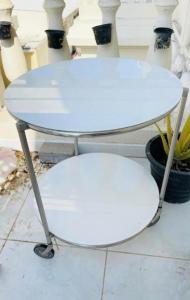 Small glass round table and glass shelves for sale AED150 -