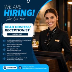 Head Hostess/Receptionist Required in Dubai