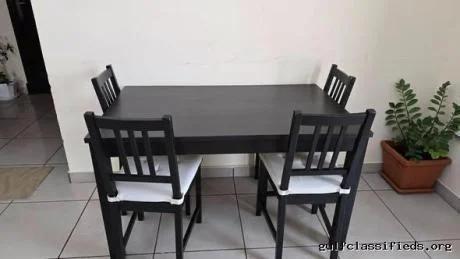 IKEA Extendable Dining Table with 4 Chairs & Cushions