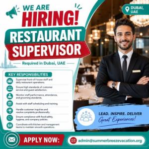 Restaurant Supervisor Required in Dubai