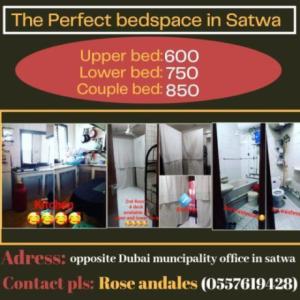 Bed space available in flats for rent in satwa for kabayan only