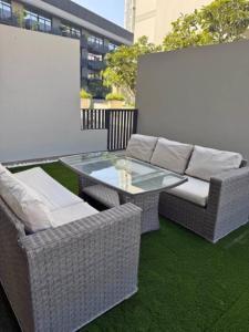 Garden furniture, sunbeds and table
