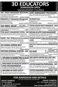 3D EDUCATORS is offering All Kind Of Management Courses