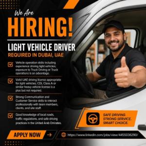 Light Vehicle Driver Required in Dubai