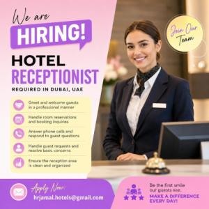 Hotel Receptionist Required in Dubai