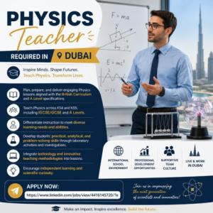 Physics Teacher Required in Dubai