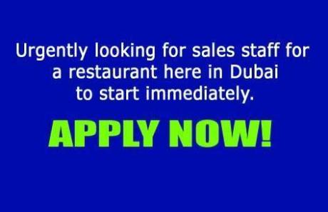 Urgently looking for sales staff for a restaurant