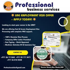 UAE EMPLOYMENT VISA SERVICES OFFER. APPLY TODAY!