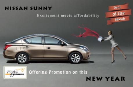 Nissan Sunny for rent on just AED 45 per day for monthly rental