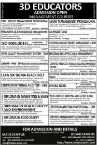 3D EDUCATORS is offering All Kind Of Management Courses....