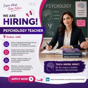 Psychology Teacher Required in Dubai