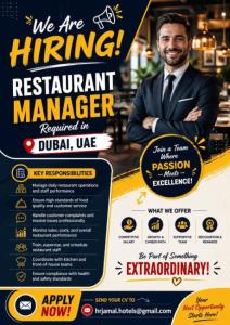 Restaurant Manager Required in Dubai